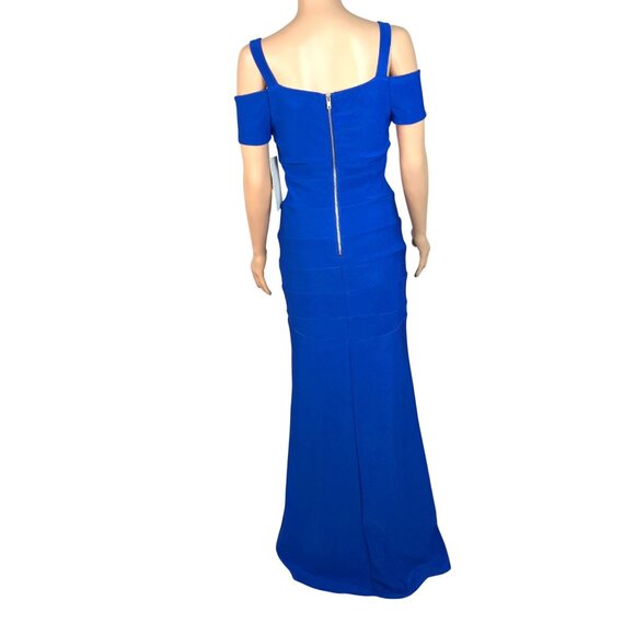 Honey And Rosie Royal Blue Off-Shoulder Gown Sweetheart Neckline & Slit NWT - Picture 4 of 13